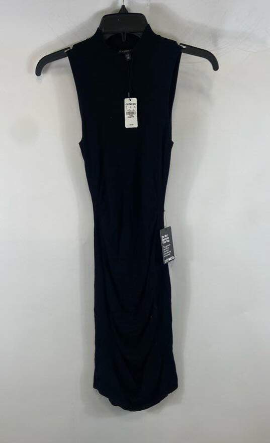 NWT Express Womens Black Sleeveless Mock Neck Pullover Mini Dress Size XXS image number 1