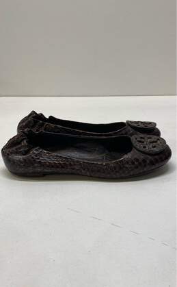 Tory Burch Croc Embossed Leather Travel Minnie Flats Brown 5