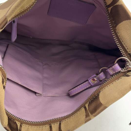 Coach Womens Purple Tan Signature Print Adjustable Strap Crossbody Bag Purse image number 3
