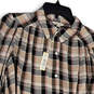NWT Womens Tan Black Plaid Collared Long Sleeve Button-Up Shirt Size Large image number 3