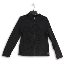 Womens Black Long Sleeve Mock Neck Full-Zip Jacket Size Large