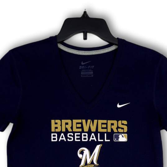 Womens Blue Dri Fit Milwaukee Brewers MLB V-Neck Pullover T-Shirt Size S image number 3
