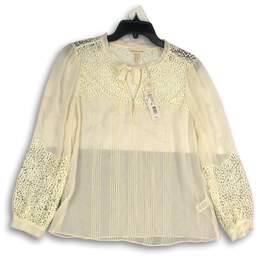 NWT Rebecca Taylor Womens White Lace Long Sleeve Tie Neck Blouse Top Size 10