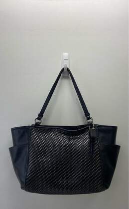 COACH F31285 Park Black Woven Leather Tote Bag