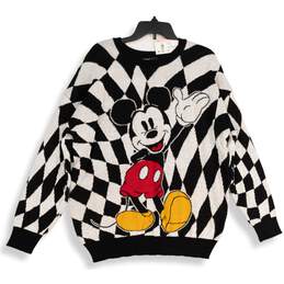 NWT Disney Womens Multicolor Mickey Mouse Argyle Knitted Pullover Sweater Sz XL