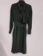 Womens Green Long Sleeve Belted Scarf Midi Fit & Flare Dress Size 2 image number 1