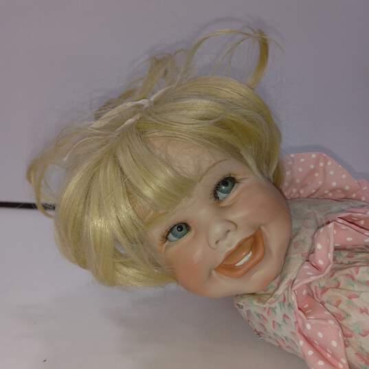 Porcelain Baby Girl Doll with Blonde Hair image number 4