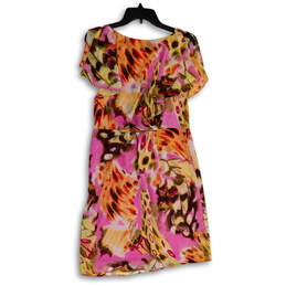 Womens Multicolor Abstract Ruffle Sleeve Round Neck Pullover Shift Dress Size 8 alternative image