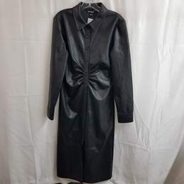 Steve Madden McClain Long Sleeve Black Faux Leather Midi Shirtdress Size 8
