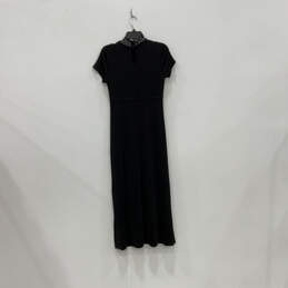 Womens Black Floral Print Cap Sleeve Mock Neck Button Maxi Dress Size M alternative image