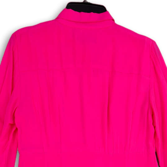 Womens Pink Pleated Spread Collar Long Sleeve Shirt Dress Size 6 image number 4