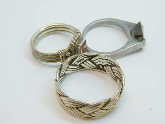 Artisan Sterling Silver Garnet Smoky Quartz Braided Rings 13.1g image number 8