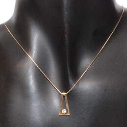 14K Yellow Gold 3mm Round Diamond Pendant 16" Chain Necklace alternative image