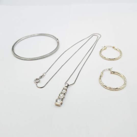 Sterling Silver CZ Pendant 18in Necklace Hoop Earrings 6 1/2in Hinge Bracelet Bundle 3pcs 14.8g image number 1