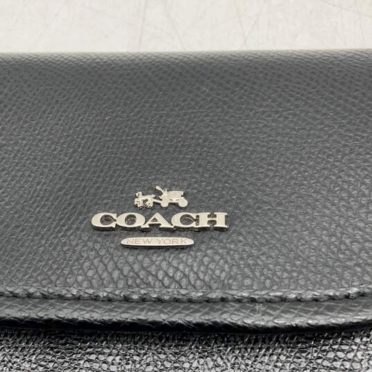 Coach Womens Black Leather Logo Charm Zipper Double Handle Tote Bag Purse image number 6