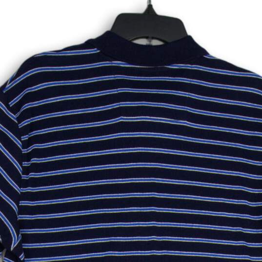 Chaps Mens Blue Striped Stretch Hi-Low Hem Short Sleeve Polo Shirt Size Medium image number 4