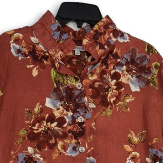 NWT Womens Red Floral Long Sleeve Spread Collar Button-Up Shirt Size L image number 4