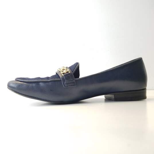Buy the Tory Burch Leather Calfhair Penny Loafers Blue 6.5