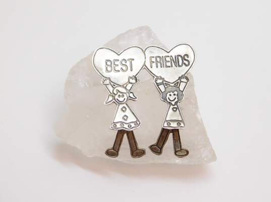 Mexico 925 Sterling Silver Best Friends Brooch 9.0g image number 1