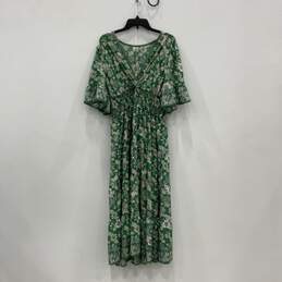 NWT Max Studio Womens Green White Floral Short Sleeve V-Neck Maxi Dress Size L
