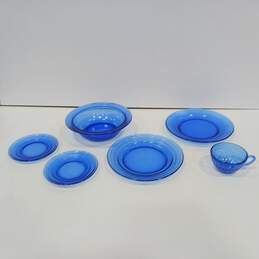Hazel Atlas Moderntone Blue Glass Plates, Bowl & Cup Assorted 6pc Lot