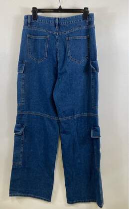 NWT Cider Womens Blue Cargo Pockets Dark Wash Denim Straight Leg Jeans Size L alternative image