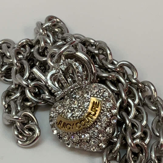 Designer Juicy Couture Silver-Tone Rhinestone Heart Shape Pendant Necklace image number 4
