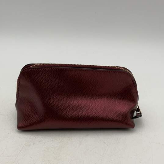 Coach Womens Red Leather Inner Pockets Zipper Classic Makeup Bag image number 2