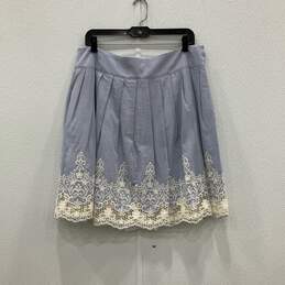 A Tout Age Womens Light Blue White Lace Pleated Side Zip A-Line Skirt Size 8