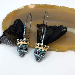 Designer Betsey Johnson Rhinestone Skull Shape Fashionable Dangle Earrings