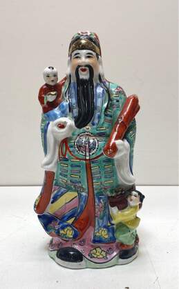 Oriental Porcelain Buddhist Statue 12.5 inch Tall Vintage Ceramic Deity