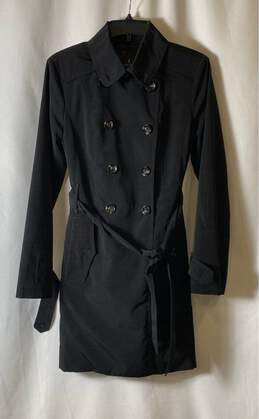 London Fog Womens Black Collared Long Sleeve Double Breasted Trench Coat Size S