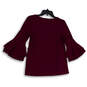 NWT Womens Red 3/4 Bell Sleeve Round Neck Pullover Blouse Top Size S/P image number 2
