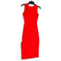 Womens Red Sleeveless Cut Out Round Neck Midi Bodycon Dress Size Small image number 2