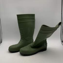 Hisea Mens Green Waterproof Round Toe Pull-On Mid-Calf Rain Boots Size 12