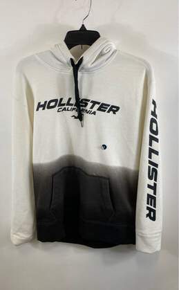 NWT Hollister Mens White Black Cotton Blend Long Sleeve Pullover Hoodie Size S