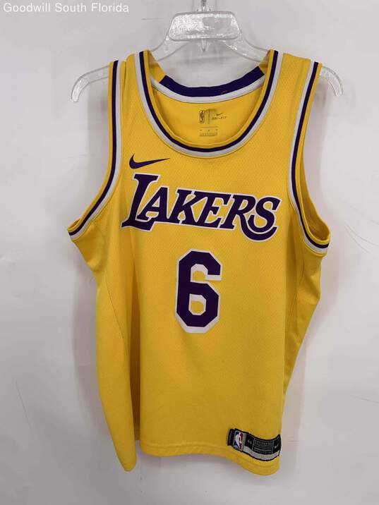 Nike Mens Yellow Purple White Los Angeles Lakers LeBron James #6 NBA Jersey Sz M image number 1