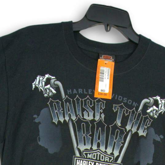 NWT Harley-Davidson Womens Black Graphic Print Crew Neck Pullover T-Shirt Size M image number 3