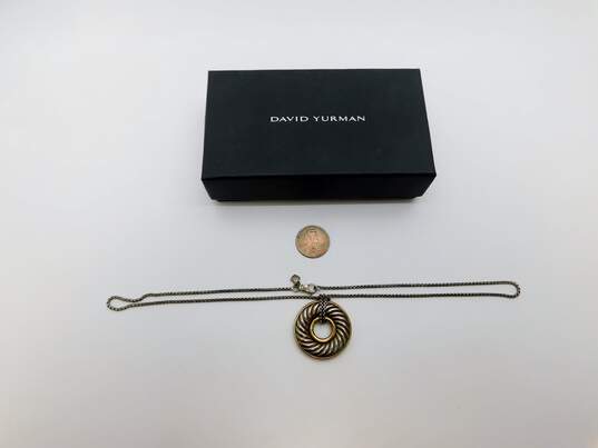 David Yurman 925 & 18K Gold Cable Circle Pendant Necklace 18.7g image number 5
