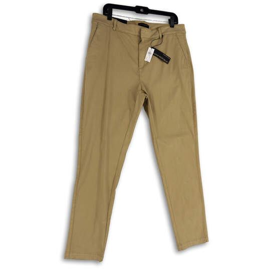 NWT Womens Beige Flat Front Stretch Straight Leg Chino Pants Size 14L image number 3