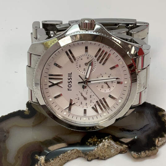 Designer Fossil AM4509 Silver-Tone Chronograph Round Dial Analog Wristwatch image number 1
