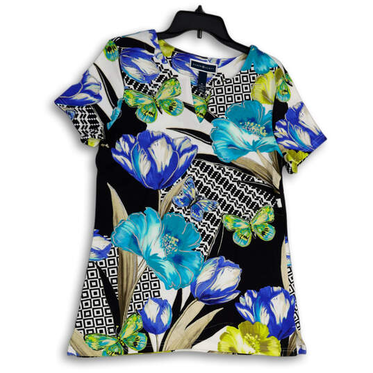 Womens Multicolor Floral Split Neck Short Sleeve Pullover Blouse Top Size M image number 1
