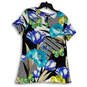 Womens Multicolor Floral Split Neck Short Sleeve Pullover Blouse Top Size M image number 1
