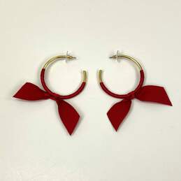 Designer J. Crew Gold-Tone Red Ribbon Wrapped Screw Back Hoop Earrings alternative image