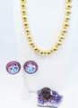 Vintage Bellini By Formart Purple Blue Crystal Earrings w/ Gold Tone & Purple Jewelry 160.3g image number 1