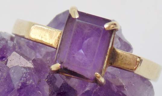 14K Gold Amethyst Faceted Rectangle Band Ring For Repair 1.4g image number 1