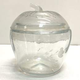 Vintage Apple Cookie Jar 7 inch Tall Kitchen Counter Etched Glass Container