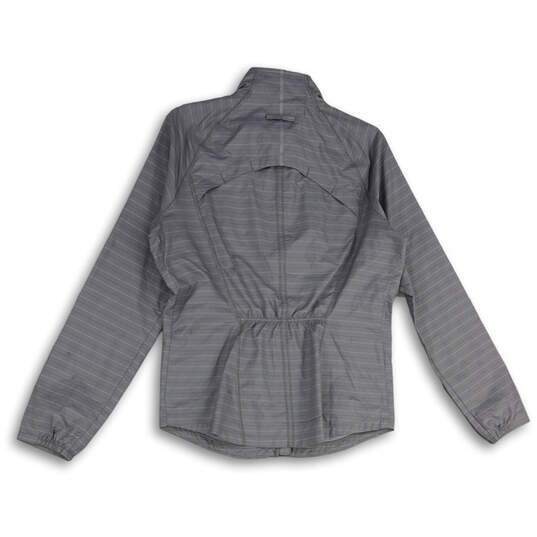 Womens Gray Striped Mock Neck Long Sleeve Full-Zip Jacket Size Medium image number 3