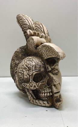 Aztec Art Large Resin Cuauhtemoc Warrior Head /Half Skull 12 inch Tall Statue