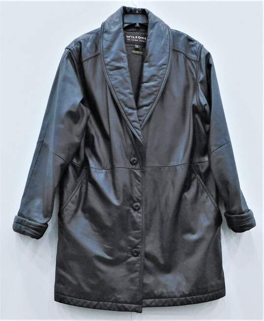 Wilson Black Leather Button Up Coat Womens SZ M image number 1